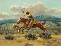 Joe Beeler, Headin Her Off, Oil on board
