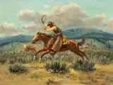 Joe Beeler, Headin Her Off, Oil on board