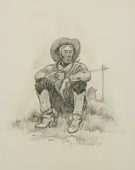 Joe Beeler, Untitled (Seated cowboy), Graphite