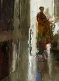 Dan McCaw, Figure In Doorway, Oil on board