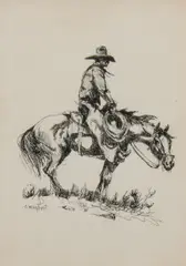Olaf Wieghorst, Untitled (Mounted cowboy), Pen & Ink