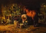 Buck McCain, The Horseshoer, Oil on board