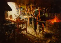 Buck McCain, The Blacksmith, Oil on board