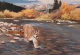 Tom Beecham, Cougar at a Crossing, Oil on board