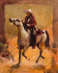 J E Knauf, Mounted Vaquero, Acrylic on board