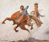 William R. James, Bull Dogger sketch, Oil on board