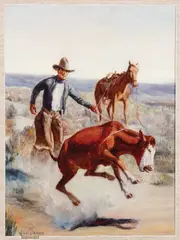 William R. James, Calf Roping, Oil on board