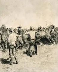 William R. James, He Watched em' Catching Horse After Horse, Graphite