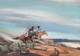 Carl Oscar Borg, Racing Navajos, Canyon de Chelly, Gouache