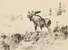 Carl Rungius, Morning Mist, Etching