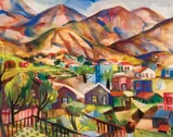 Bror Nordfeldt, New Mexico Village, Watercolor