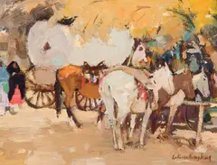 Laverne Nelson Black, Autumn at Taos Pueblo, Oil on board
