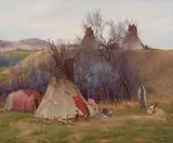Joseph Henry Sharp, Cheyenne Medicine Tepee, Oil on canvas