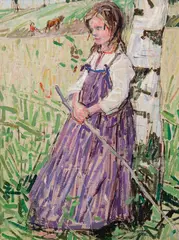 Leon Gaspard, Russian Girl in Apron, Oil on board