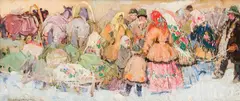 Leon Gaspard, Russian Village Market, Oil on board