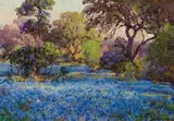 Julian Onderdonk, Bluebonnets in Late Afternoon, Oil on board
