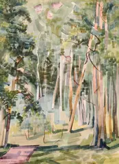 Kenneth Miller Adams, Aspen Forest, Watercolor