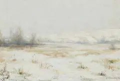 Joseph Henry Sharp, Winter Camp, Montana, Oil on canvas