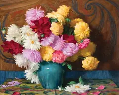 Joseph Henry Sharp, Dahlias, Oil on canvas