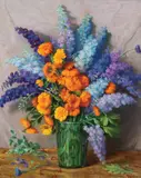 Joseph Henry Sharp, Delphinium and Marigolds, Oil on canvas