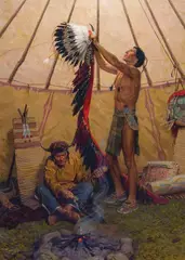 Tom Lovell, The War Bonnet Ceremony, Oil on canvas