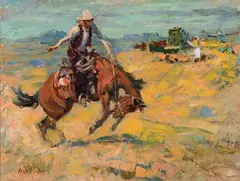 Frank B. Hoffman, Bucking Bronc, Oil on board