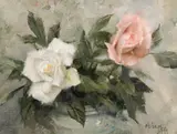 Clark Hulings, Two Roses, Oil on canvas mounted to board