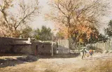 Clark Hulings, San Ildefonso After School, Oil on board