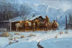 G. Harvey, Line Shack Cowhands, Oil on canvas
