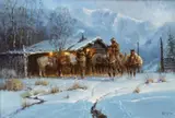 G. Harvey, Line Shack Cowhands, Oil on canvas