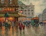 Édouard Cortès, Cafe de la Paix Evening Scene, Oil on canvas