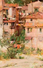 Richard Schmid, Carrara Porches, Oil on canvas mounted to board
