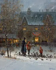 G. Harvey, Children in the Park, Oil on canvas