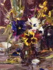 Pansies by Laura Robb, Oil on canvas, sold Apr 2026