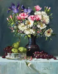 Joni Falk, Pears and Posies, Oil on canvas