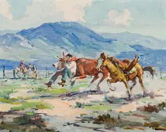 Marjorie Reed, Cowboy at Work, Oil on board