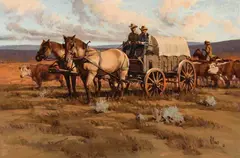 Fred Fellows, Cattle Drive, Oil on board