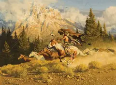 Frank McCarthy, Stolen Herd, Oil on canvas mounted to board