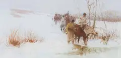 Tom Lovell, Study for Watering Horses, Pastel