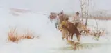 Tom Lovell, Study for Watering Horses, Pastel