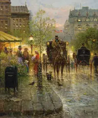 G. Harvey, Curbside Vendor, Oil on canvas