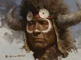 Z. S. Liang, Buffalo Medicine Hat, Oil on board