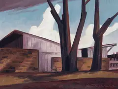 Fort Stanton Horse Corral by Ed Mell, Oil on canvas mounted to board, sold Apr 2026