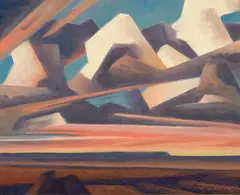 Flatland Clouds by Ed Mell, Oil on canvas mounted to board, sold Apr 2026
