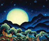 Kim Douglas Wiggins, Full Moon, Oil on canvas