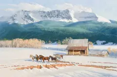 Wayne Wolfe, Untitled (Winter Barn), Oil on board