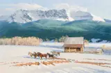 Wayne Wolfe, Untitled (Winter Barn), Oil on board