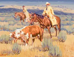 R.E. Pierce, To Better Pastures, Oil on board