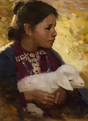 Z. S. Liang, Navajo Girl With Lamb, Oil on canvas
