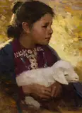 Z. S. Liang, Navajo Girl With Lamb, Oil on canvas